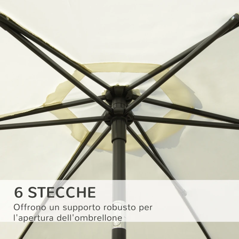 Outsunny Ombrellone da Giardino 2.6x2.5 m Anti UV Protezione 30+ con Testa Inclinabile, Palo in Alluminio e 6 Stecche, Bianco Crema
