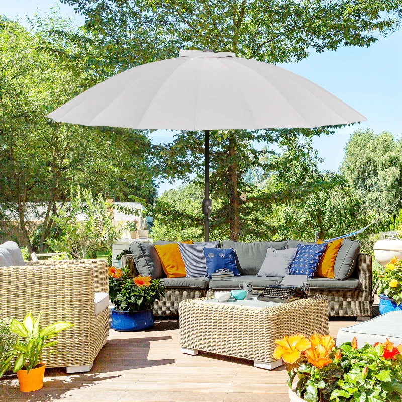 Outsunny Chapéu de Sol de Jardim Ø2,5x2,4 m com Manivela Manual Mastro Flexível Impermeável e 18 Varas para Exterior Cinza