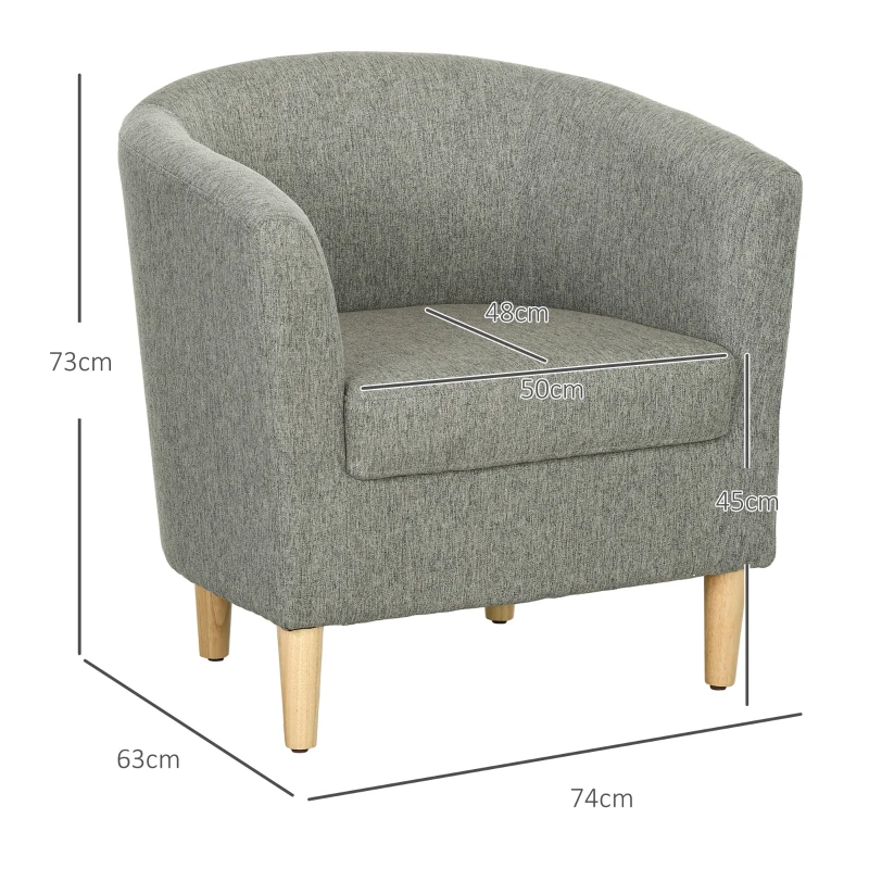 HOMCOM Fotoliu Modern, Scaun Accent Tapițat cu Picioare din Lemn, Scaun din Material Textil, 74x63x73 cm, Gri
