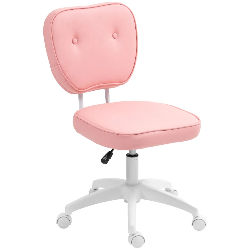 Vinsetto Vanity Office Chair, PU Leather Computer Chair for Home, with Adjustable Height, Armless, Swivel Wheels, Pink