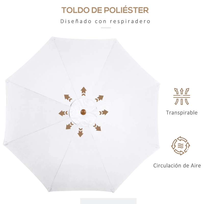 Outsunny Sombrilla Parasol de Madera Grande Ø300x250cm para Exterior Jardín Patio Altura Ajustable en 3 Niveles Desmontable Portátil Fácil de Guardar y Transportar Color Marfil