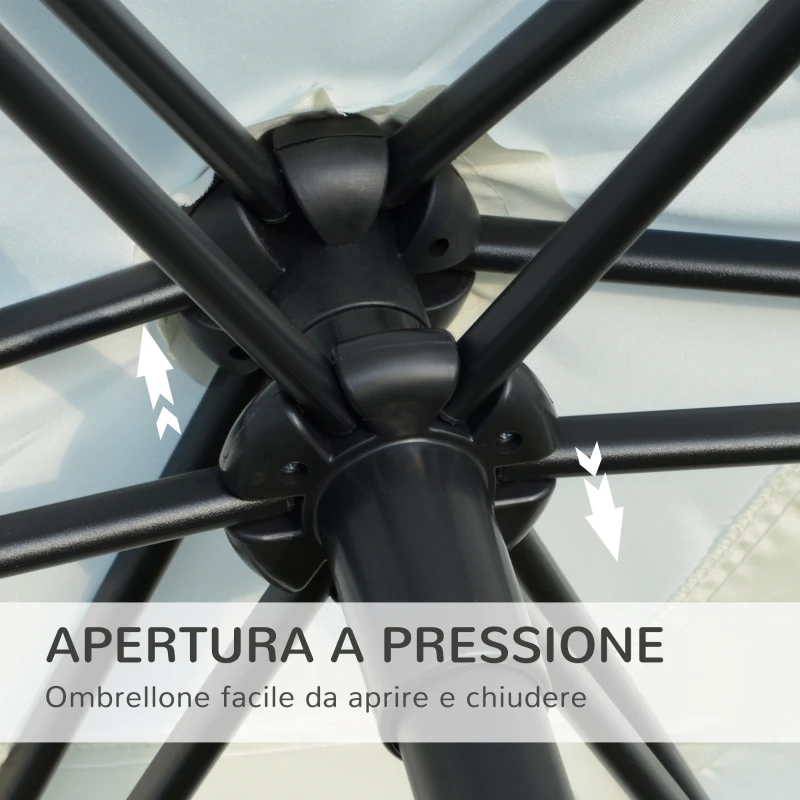 Outsunny Ombrellone da Giardino 2.6x2.5 m Anti UV Protezione 30+ con Testa Inclinabile, Palo in Alluminio e 6 Stecche, Bianco Crema