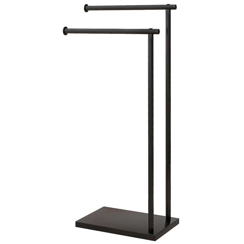 HOMCOM Toallero de Pie con 2 Barras y Marco Metálico Toallero de Baño Moderno en Forma de L 35,5x20x78 cm Negro