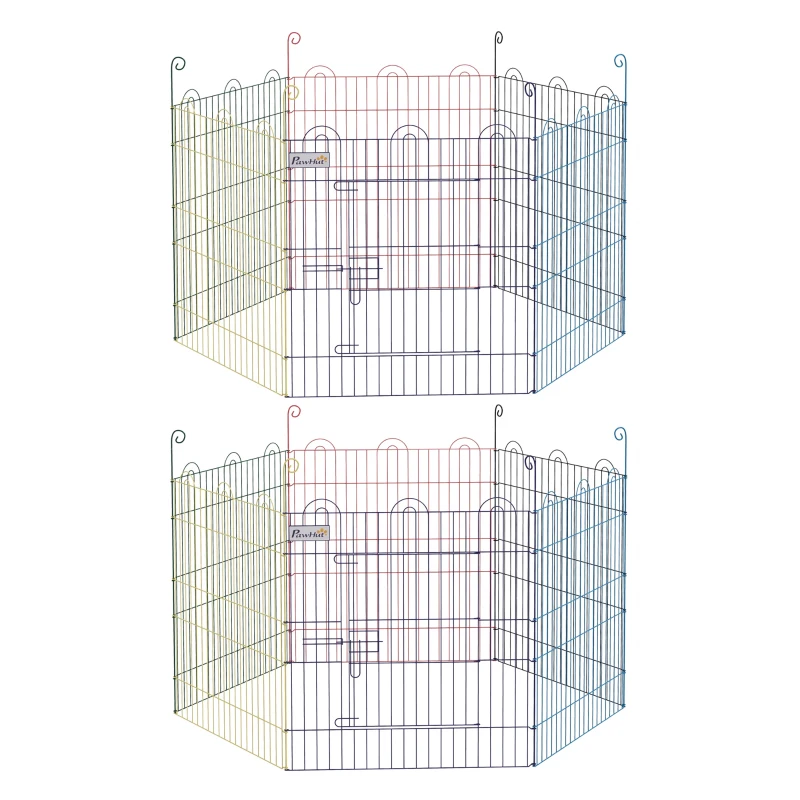PawHut Lot de 2 enclos pliant en métal pour chiens lapins rongeurs petits animaux intérieur et extérieur 6 panneaux avec porte