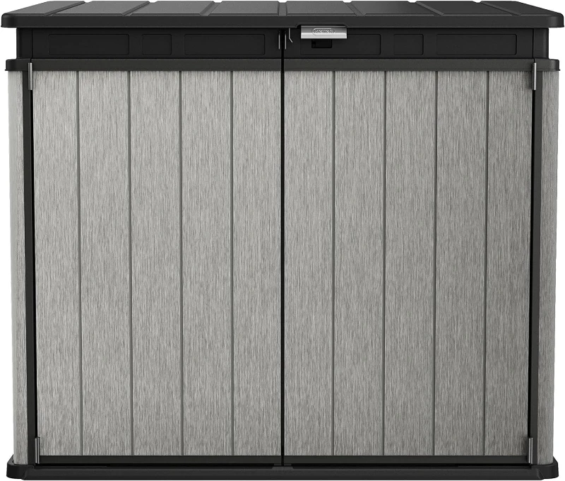 Keter Porta Attrezzi da Giardino Elite Store, 1150L, Effetto Legno Spazzolato, Grigio, 141x82x123,5H cm