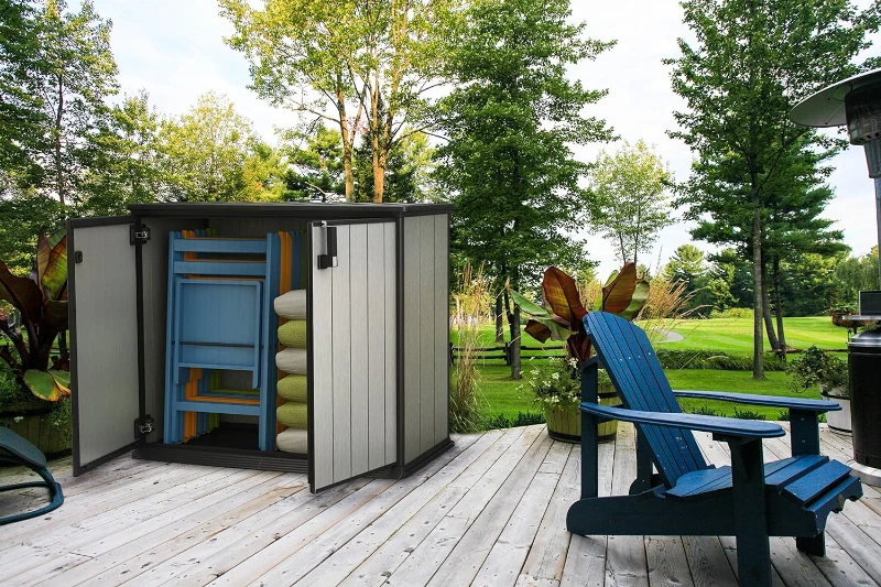 Keter Porta Attrezzi da Giardino Patio Store, 1000L, Effetto Legno Spazzolato, Grigio, 139,5x77x120H cm