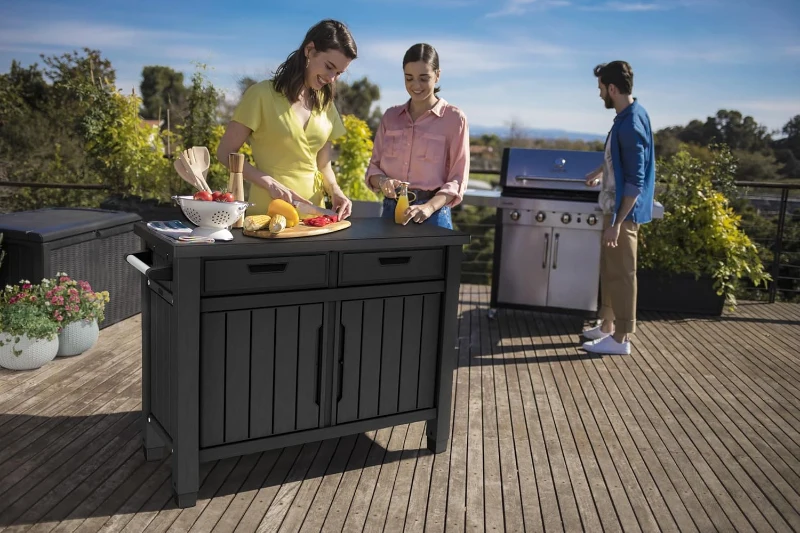 Keter Mobile Supporto Barbecue Unity XL, 207L, Effetto Legno, 41x41x87,4H cm