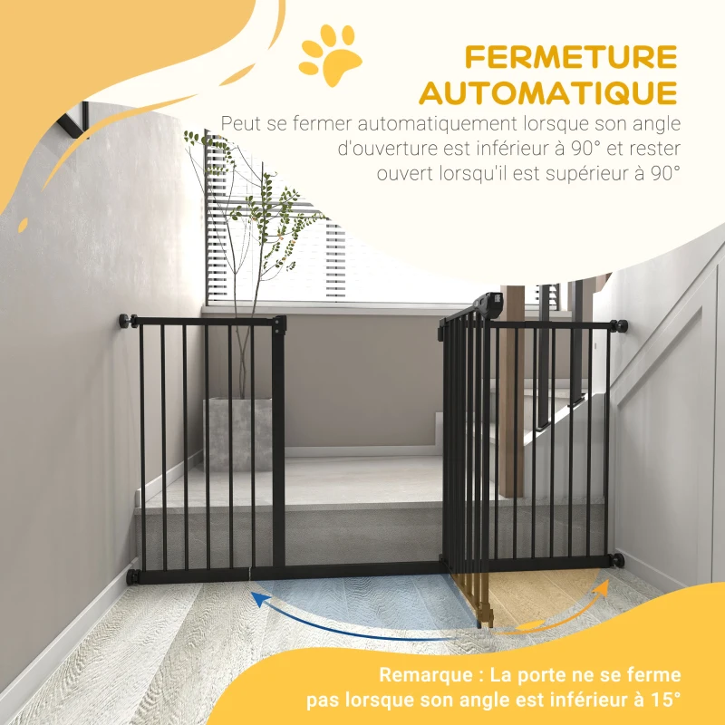 PawHut Lot de 2 barrières de sécurité animaux porte fermeture automatique système de double verrouillage sans perçage noir