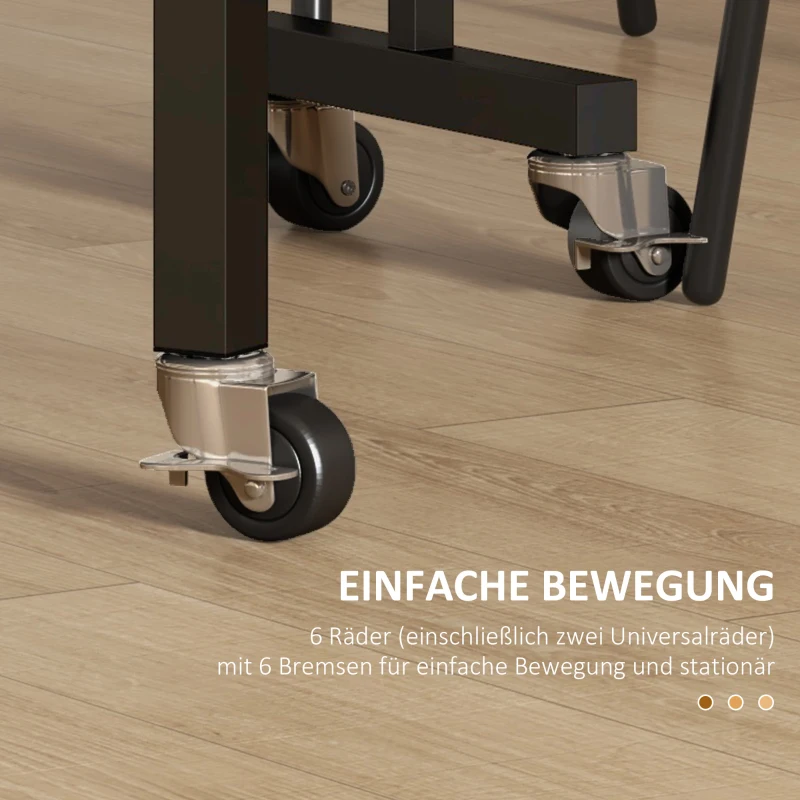 HOMCOM Eettafel voor 4-6 Personen, Opvouwbare Tafel met Wielen, Stalen Frame, 52,5-120 x 80 x 73 cm, Grijs(m-6)