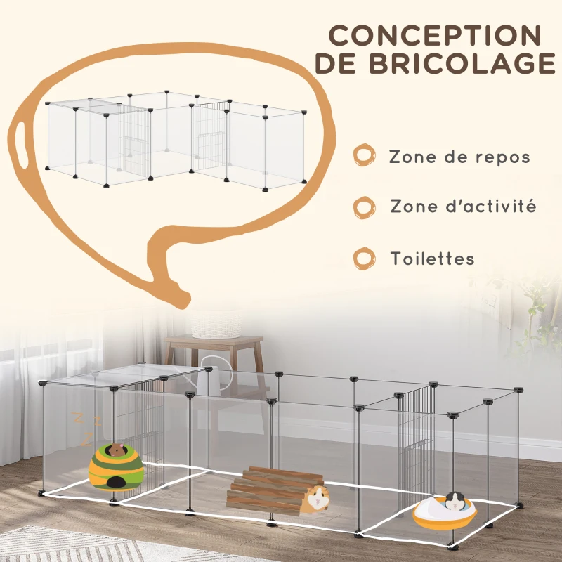 PawHut Lot de 2 enclos parc modulable pour petits animaux 40 panneaux pour lapin hamster chiot cochon 175 x 70 x 45 cm blanc