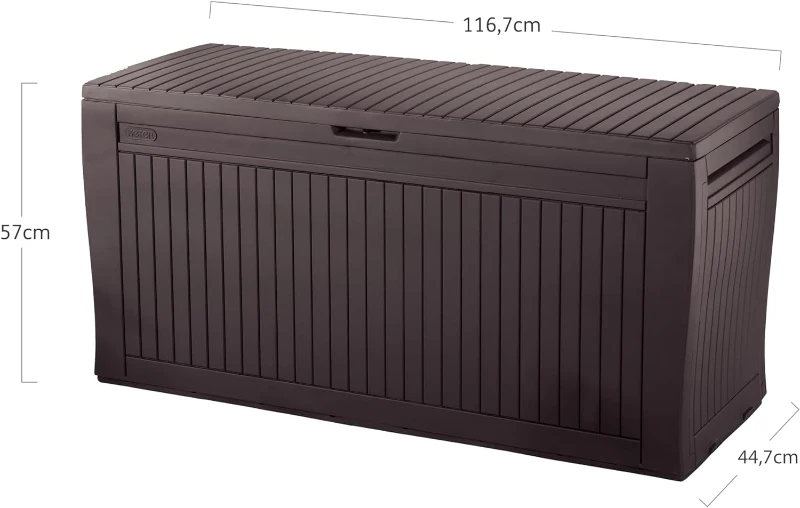 Keter Baule da Giardino Comfy, 270L, Effetto Legno, Marrone, 119,2x44,7x57H cm