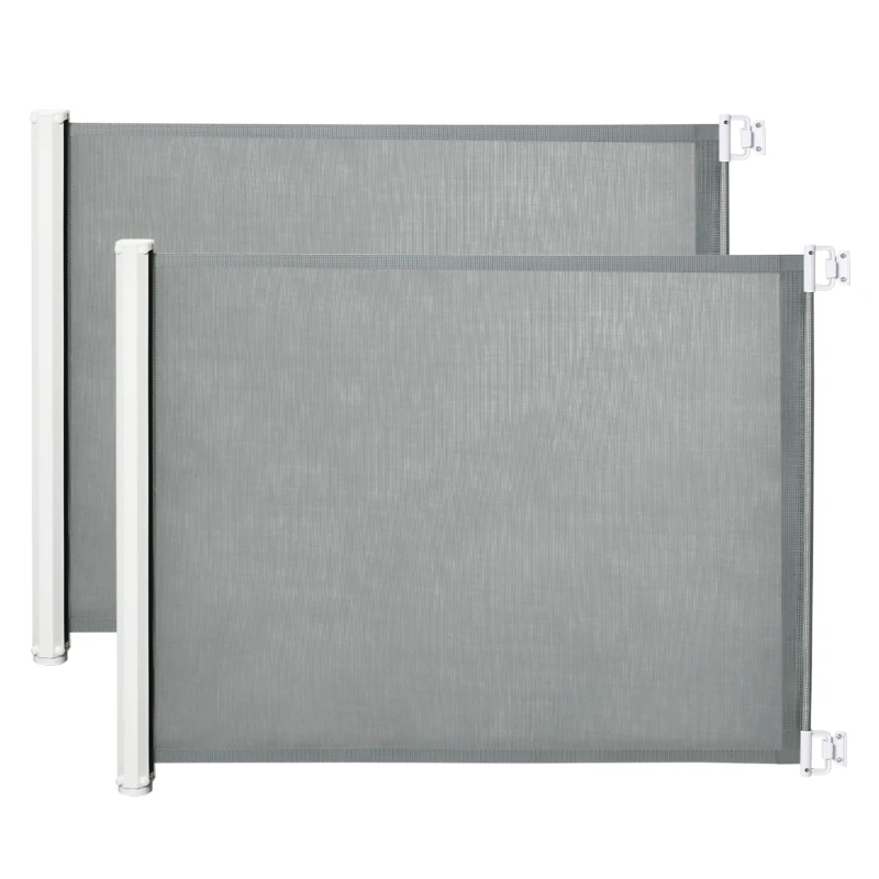 PawHut Lot de 2 barrières de sécurité barrière animaux rétractable automatique 1,15L x 0,83H m textilène acier  gris
