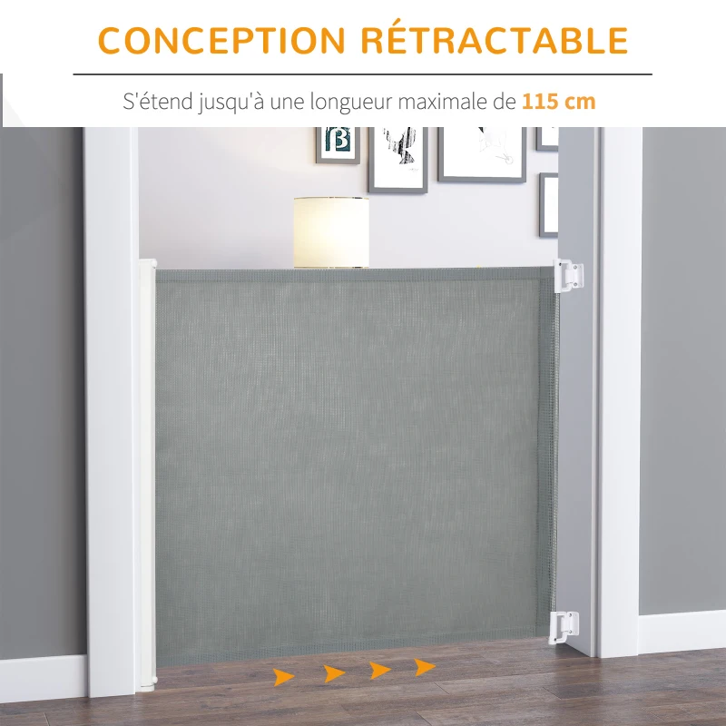 PawHut Lot de 2 barrières de sécurité barrière animaux rétractable automatique 1,15L x 0,83H m textilène acier  gris