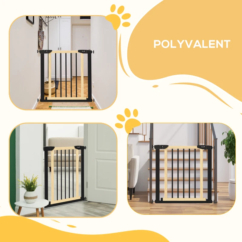 PawHut Lot de 2 barrières escalier chien fermeture automatique double verrouillage opération à une main largeur 75-82 cm noir