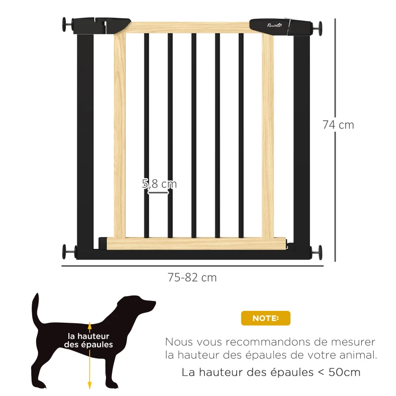 PawHut Lot de 2 barrières escalier chien fermeture automatique double verrouillage opération à une main largeur 75-82 cm noir