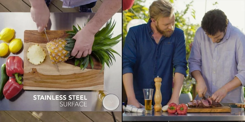 Keter Mobile Supporto Barbecue Unity, 105L, Ripiano in Acciaio, Effetto Legno, 70x54x90H cm