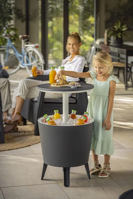 Keter Contenitore Portaghiaccio Cool Bar con Funzione di Tavolino, 30L, Grigio, 49,5x49x5x84,5H cm