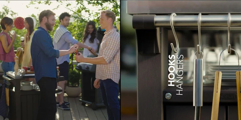 Keter Mobile Supporto Barbecue Unity, 105L, Ripiano in Acciaio, Effetto Legno, 70x54x90H cm