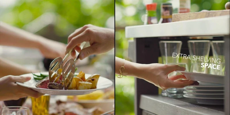 Keter Mobile Supporto Barbecue Unity, 105L, Ripiano in Acciaio, Effetto Legno, 70x54x90H cm