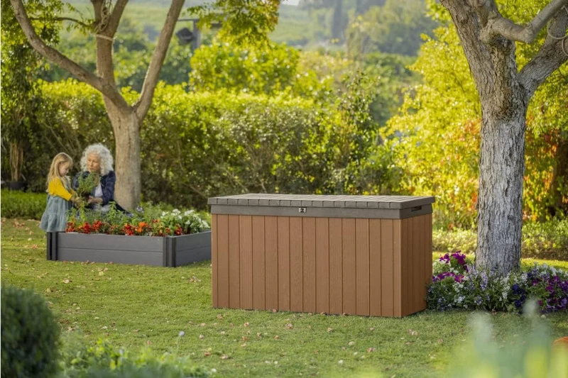 Keter Baule da Giardino Darwin, 570L, Effetto Legno, Marrone, 142,9x65,5x78,2H cm