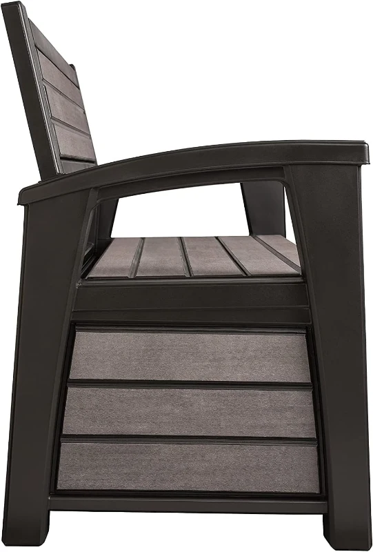 Keter Panchina Contenitore da Giardino Hudson, 227L, Effetto Legno Spazzolato, Grafite, 132,7x61,2x89H cm