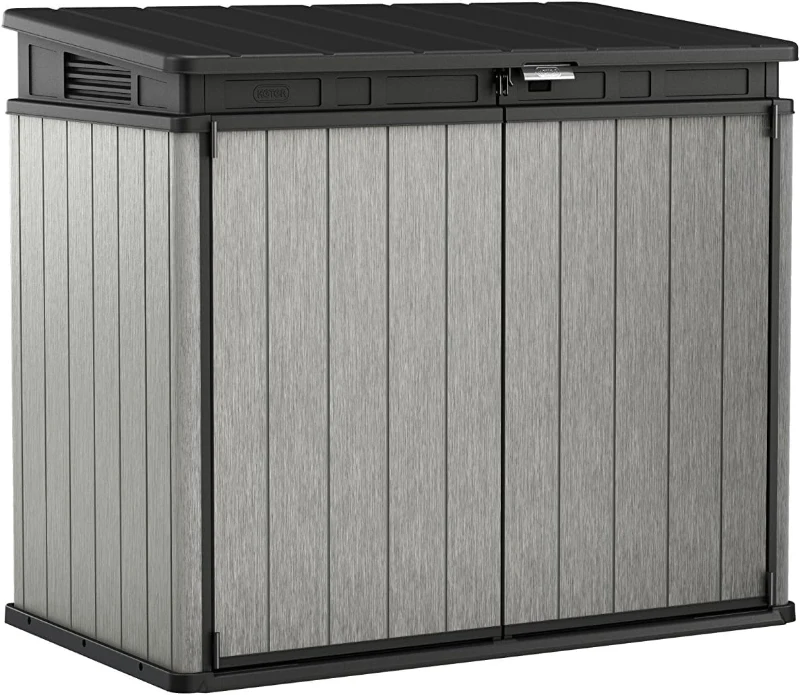 Keter Porta Attrezzi da Giardino Elite Store, 1150L, Effetto Legno Spazzolato, Grigio, 141x82x123,5H cm