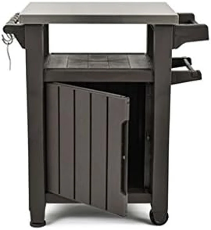 Keter Mobile Supporto Barbecue Unity, 105L, Ripiano in Acciaio, Effetto Legno, 70x54x90H cm