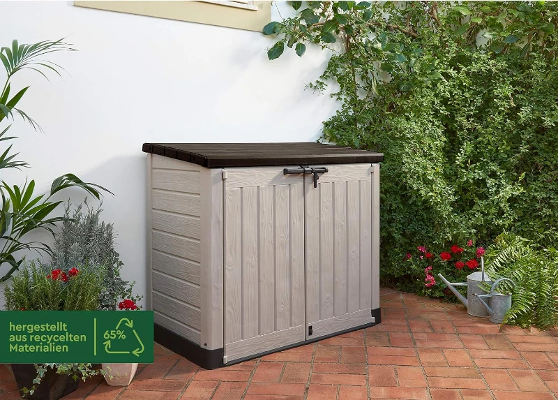 Keter Porta Attrezzi da Giardino Store-It-Out Max, 1200L, Effetto Legno, Beige, 145,5x82x125H cm