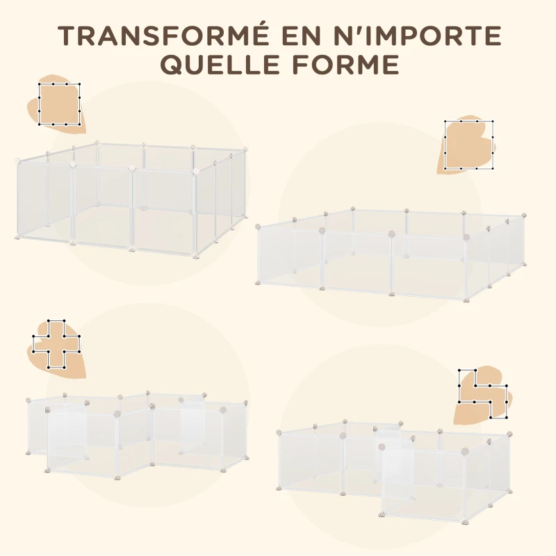 PawHut Enclos parc modulable pour petits animaux 12 panneaux pour lapin, hamster, chiot, cochon 105 x 105 x 45 cm blanc