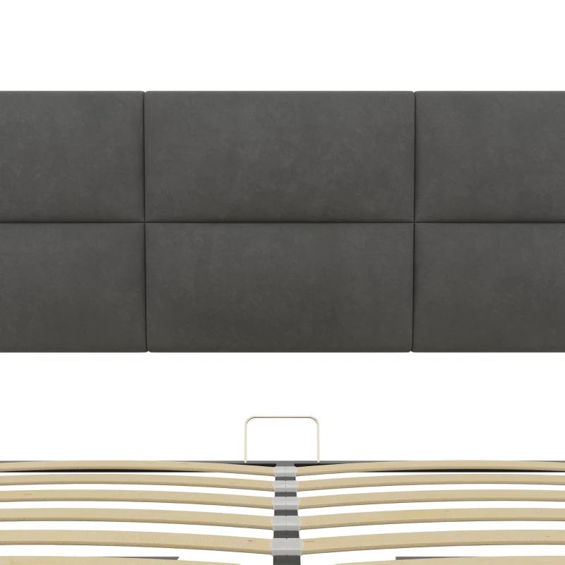 Letto Matrimoniale in Tessuto Vellutato con contenitore, Luci LED e Caricatore USB, 140x200 cm, Grigio