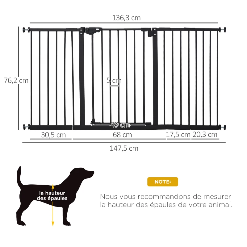PawHut Lot de 2 barrières de sécurité animaux porte fermeture automatique système de double verrouillage sans perçage noir