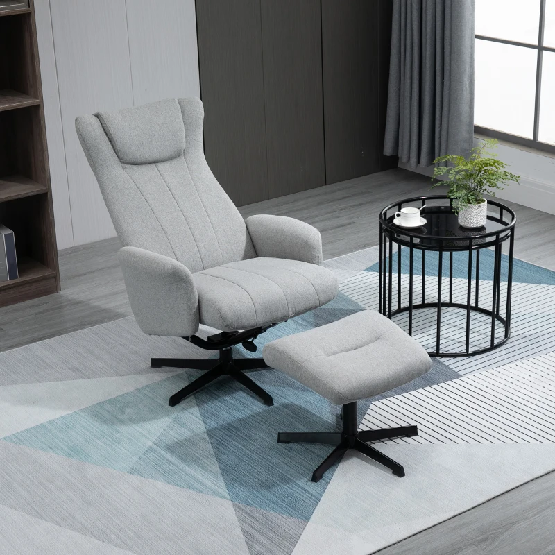 HOMCOM Recliner and Footstool Set - Light Grey