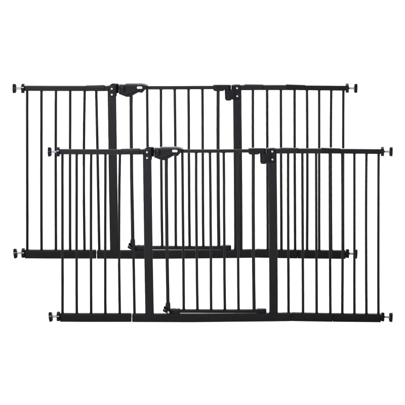 PawHut Lot de 2 barrières de sécurité animaux porte fermeture automatique système de double verrouillage sans perçage noir