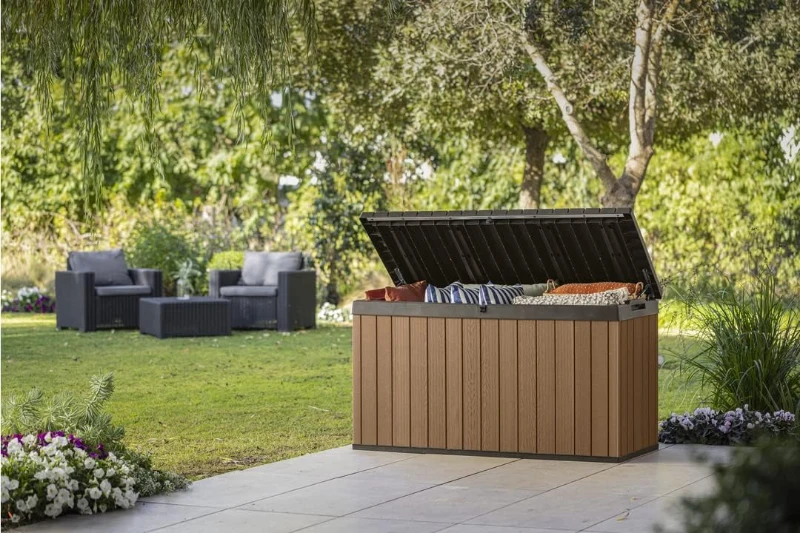 Keter Baule da Giardino Darwin, 570L, Effetto Legno, Marrone, 142,9x65,5x78,2H cm