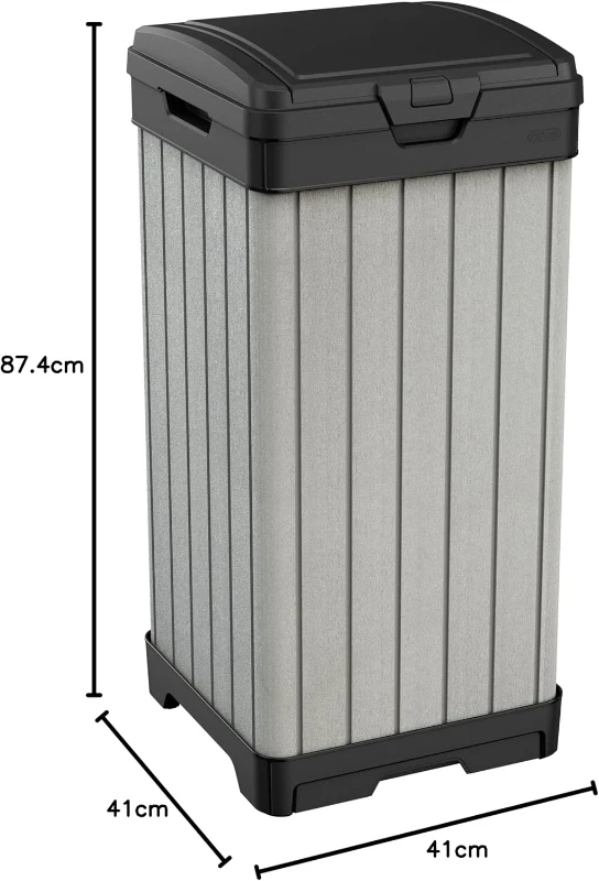 Keter Pattumiera da Esterno Rockford, 125L, Effetto Legno Spazzolato, 41x41x87,4H cm