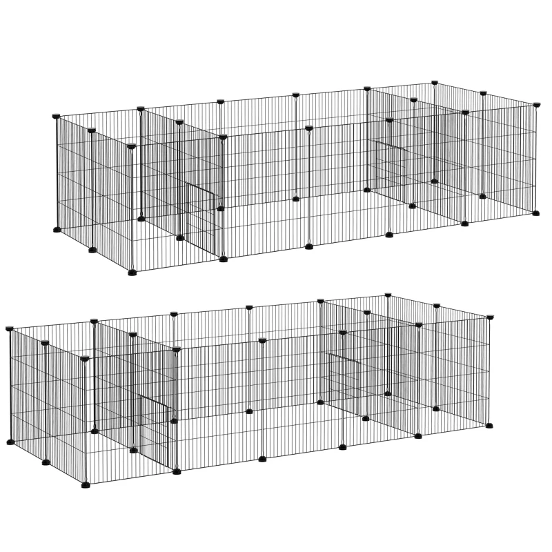 PawHut Lot de 2 enclos parc modulable pour petits animaux lapins rongeurs chiots 36 panneaux en fil d'acier 4 portes noir