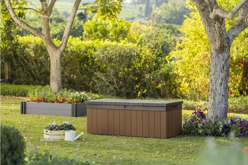 Keter Baule da Giardino Darwin, 380L, Effetto Legno, Marrone, 142,9x65,5x54,4H cm