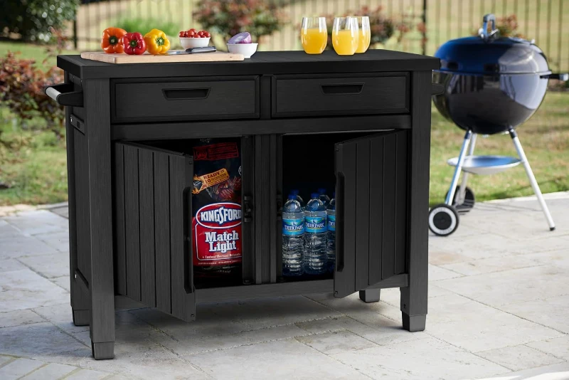 Keter Mobile Supporto Barbecue Unity XL, 207L, Effetto Legno, 41x41x87,4H cm