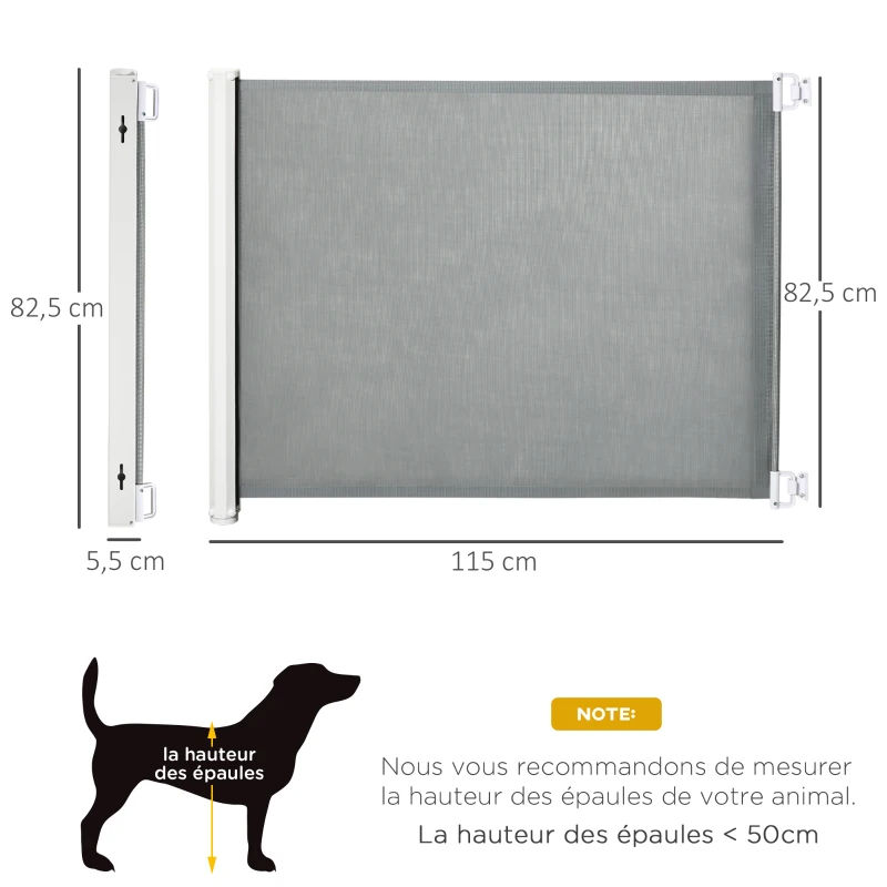 PawHut Lot de 2 barrières de sécurité barrière animaux rétractable automatique 1,15L x 0,83H m textilène acier  gris