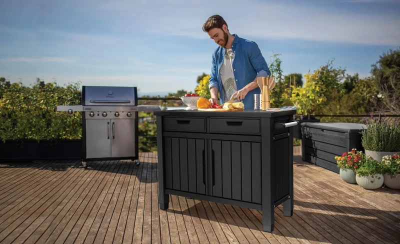 Keter Mobile Supporto Barbecue Unity XL, 207L, Effetto Legno, 41x41x87,4H cm