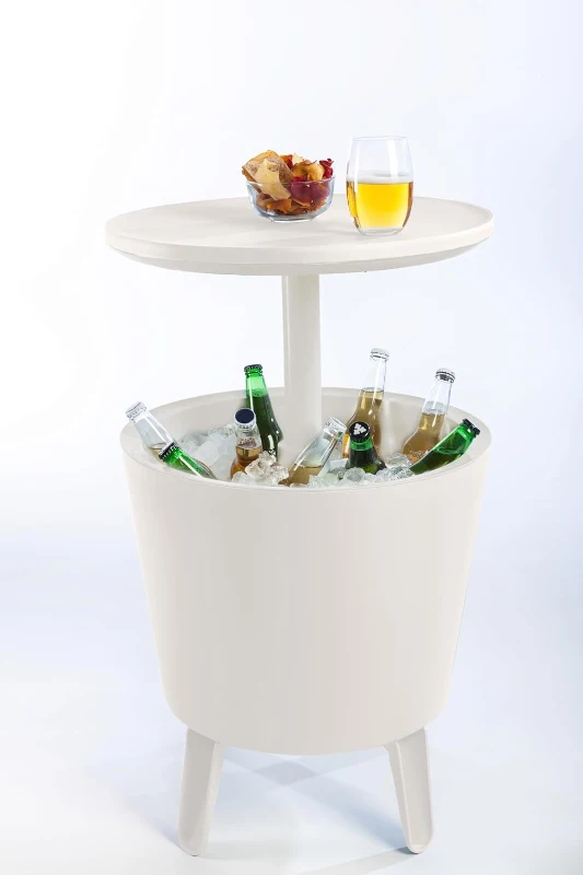 Keter Contenitore Portaghiaccio Cool Bar con Funzione di Tavolino, 30L, Bianco, 49,5x49x5x84,5H cm