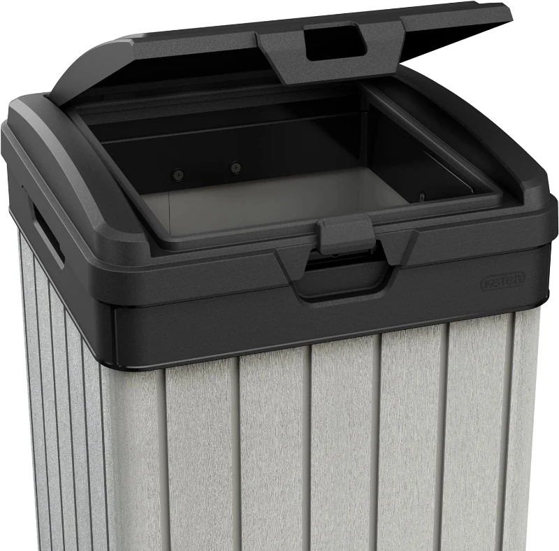 Keter Pattumiera da Esterno Rockford, 125L, Effetto Legno Spazzolato, 41x41x87,4H cm