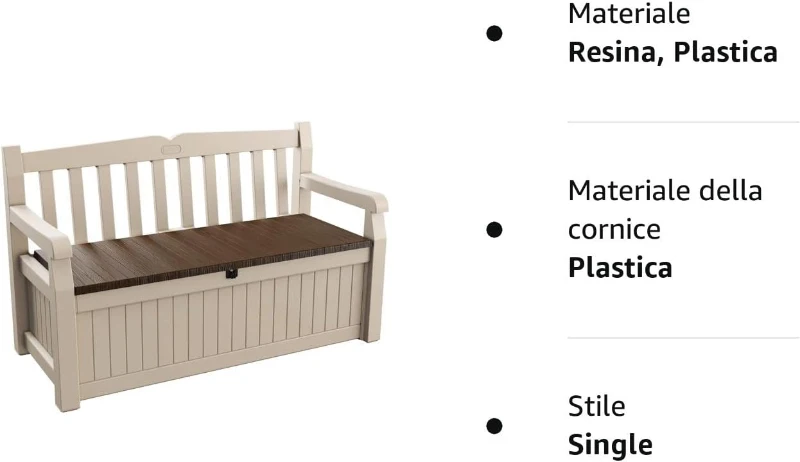 Keter Panchina Contenitore da Giardino Eden, 265L, Effetto Legno, Beige/Marrone, 140x60x84H cm