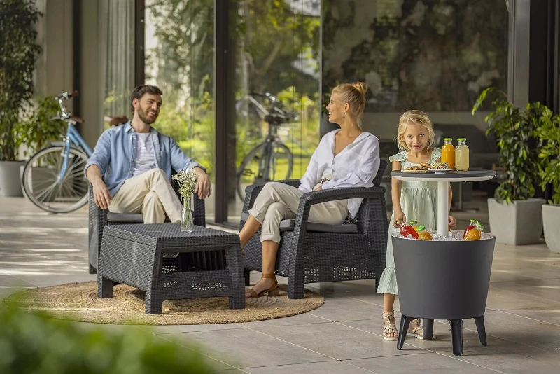 Keter Contenitore Portaghiaccio Cool Bar con Funzione di Tavolino, 30L, Grigio, 49,5x49x5x84,5H cm