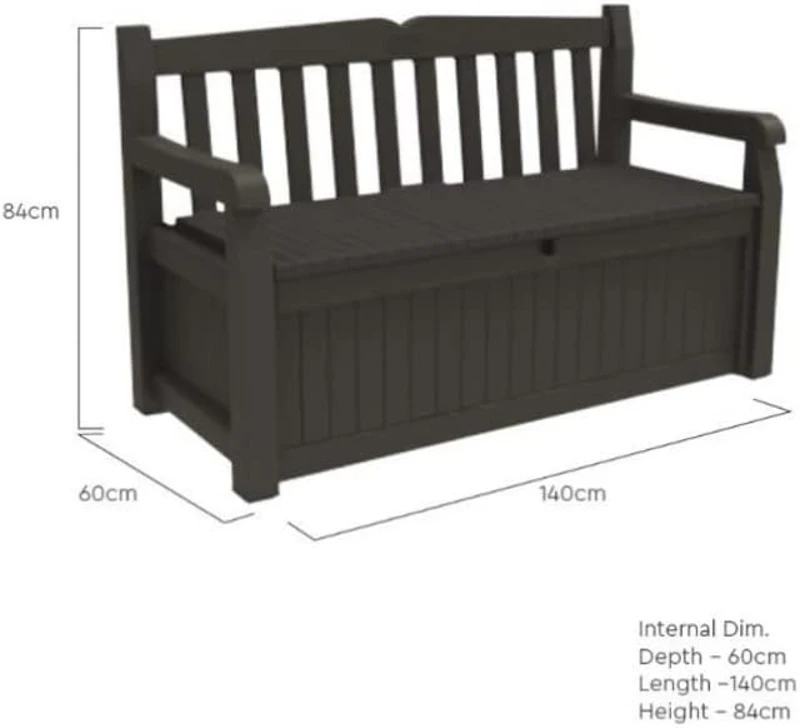 Keter Panchina Contenitore da Giardino Patio, 227L, Effetto Legno, Grafite, 132,7x61,2x89H cm