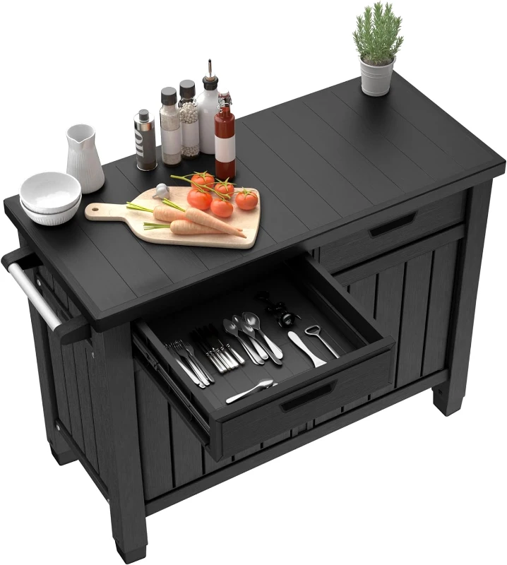 Keter Mobile Supporto Barbecue Unity XL, 207L, Effetto Legno, 41x41x87,4H cm