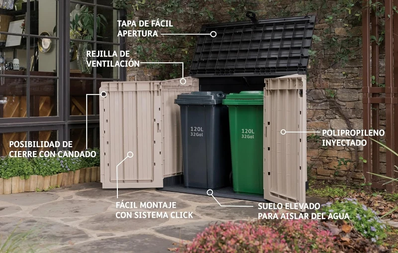 Keter Porta Attrezzi da Giardino Store-It-Out Midi, 880L, Effetto Legno, Beige, 132x71,5x113,5H cm