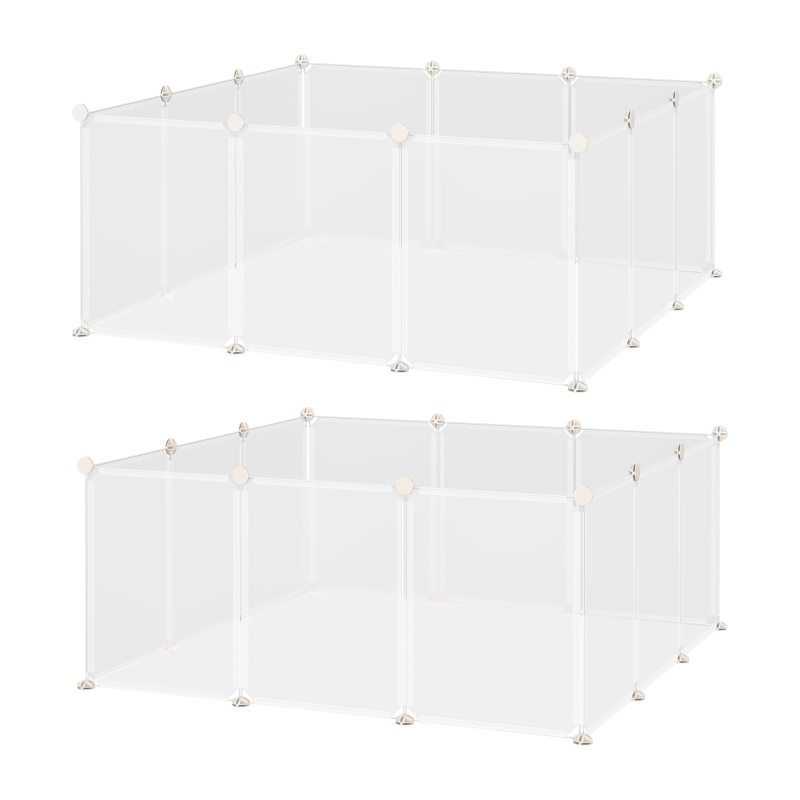 PawHut Enclos parc modulable pour petits animaux 12 panneaux pour lapin, hamster, chiot, cochon 105 x 105 x 45 cm blanc