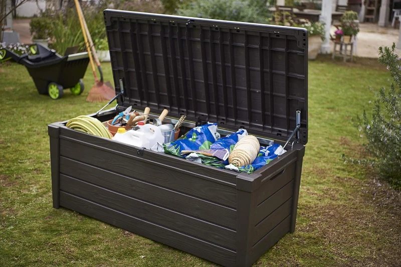 Keter Baule da Giardino Brightwood, 454L, Effetto Legno, Marrone, 145x69,7x60,3H cm