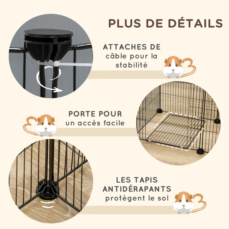 PawHut Lot de 2 enclos parc modulable pour petits animaux lapins rongeurs chiots 36 panneaux en fil d'acier 4 portes noir